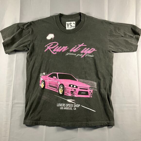 Run It Up Pink JDM Car Graphic T-Shirt Mens XL Black Streetwear Racing Drift Tee - Picture 1 of 10